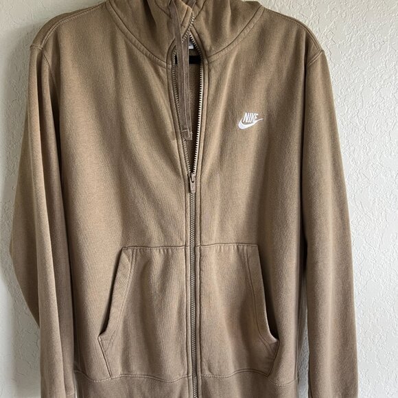 Nike Men Hoodie Jacket Medium NSW Club Fleece Full Zip Khaki Jacket - Picture 1 of 10